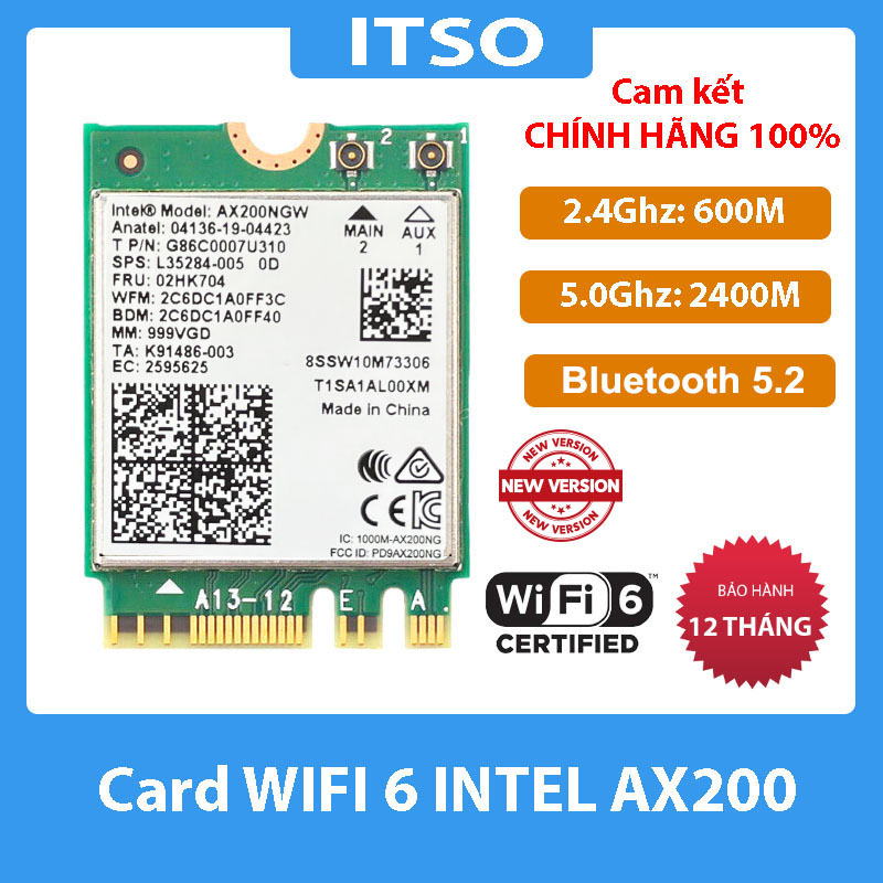 Card WIFI Intel WIFI-6 AX200 khe M2 NGFF cho laptop