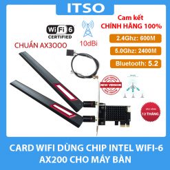 Card WIFI Intel WIFI-6 AX200 khe PCI tích hợp Bluetooth 5.2 có tản nhiệt