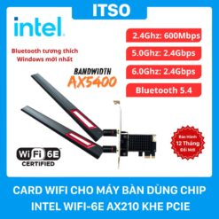Card WIFI Intel WIFI-6E AX210 khe PCI tích hợp Bluetooth 5.4 có tản nhiệt