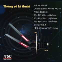 Card WIFI Intel WIFI-6E AX210 khe PCI tích hợp Bluetooth 5.4 có tản nhiệt