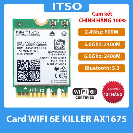 Card WIFI 6E Killer AX1675 khe M2 NGFF cho laptop