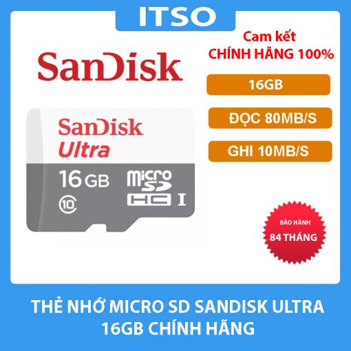 Thẻ nhớ SanDisk Ultra microSDHC 16GB chính hãng