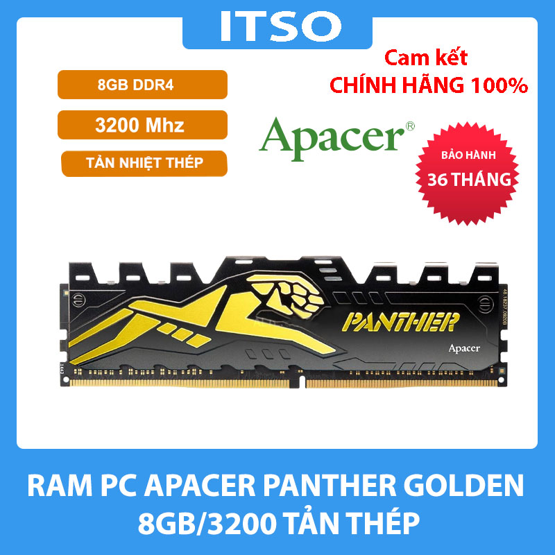 RAM cho máy tính bàn Apacer DDR4 8GB bus 3200 Panther Golden chính hãng