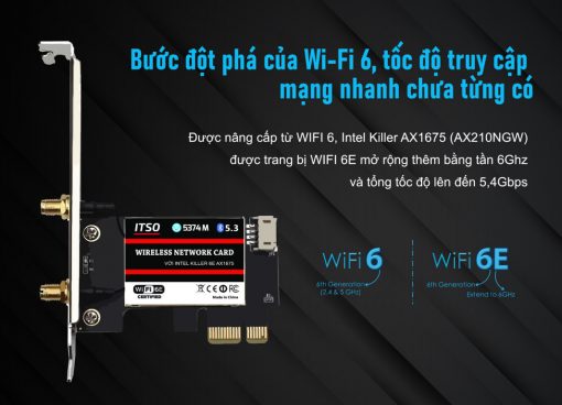 Card WIFI 6E Intel Killer AX1675 sử dụng khe cắm PCI