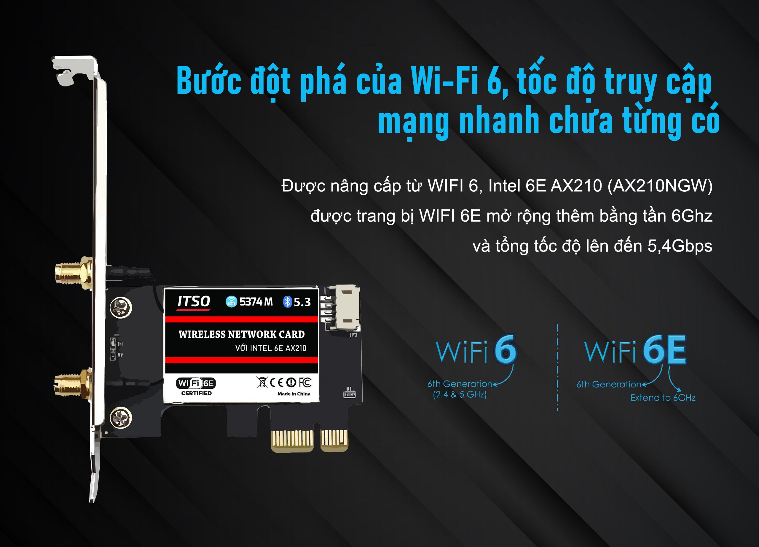 Card WIFI 6E Intel AX210 sử dụng khe cắm PCI