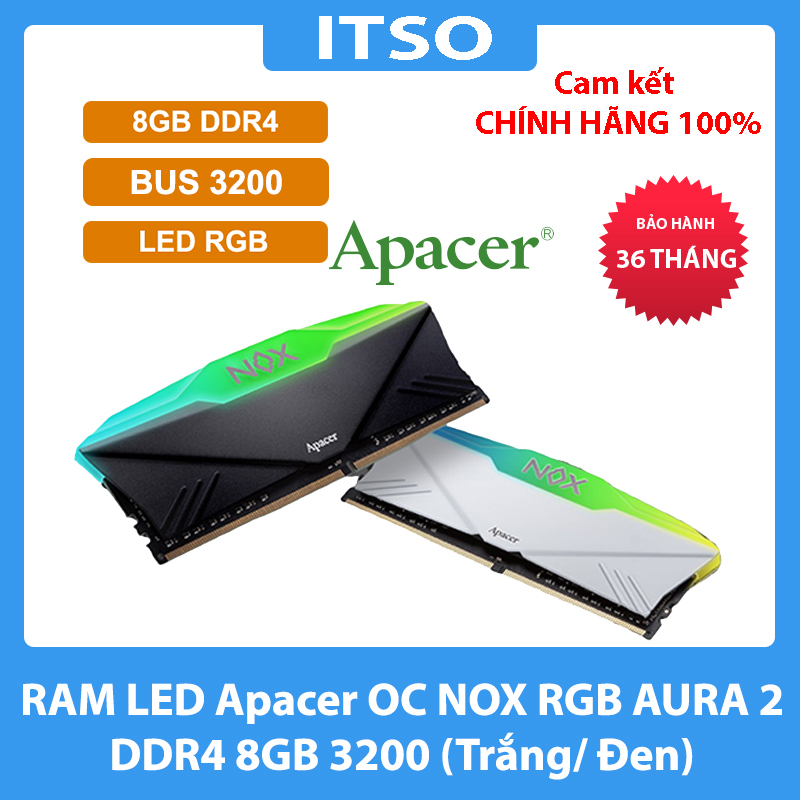 Ram máy tính Apacer OC NOX RGB AURA 2 8GB DDR4 3200Mhz (Trắng/ đen) chính hãng
