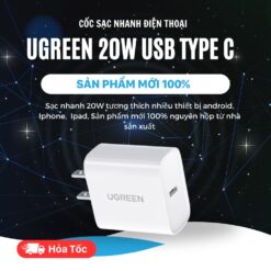 Cốc sạc nhanh UGREEN 20W USB Type-C chuẩn PD chính hãng