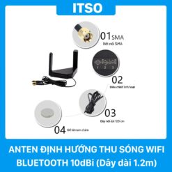 Anten định hướng thu sóng WIFI Bluetooth 10dBi (Lỗ bên trong) - Dây 1,2m