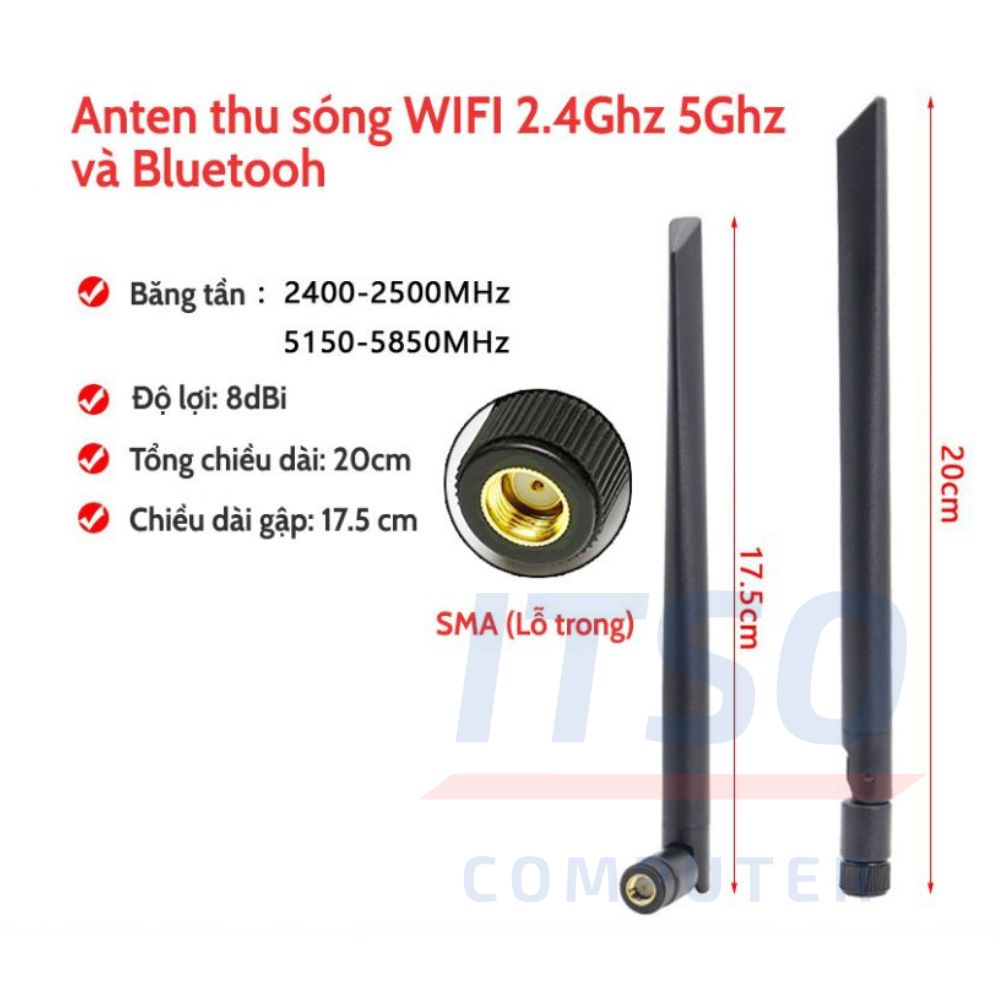 Anten thu sóng WIFI Bluetooth 8dBi (Lỗ bên trong)