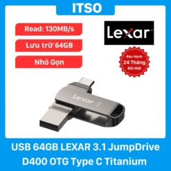 USB 64GB Lexar 3.1 JumpDrive Dual Drive D400 Titanium chính hãng