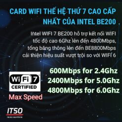 Card WIFI 7 Intel BE200 sử dụng khe cắm PCIe có tản nhiệt