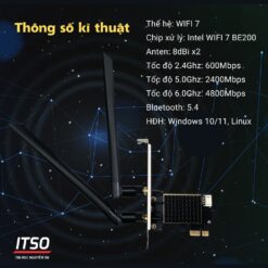 Card WIFI 7 Intel BE200 sử dụng khe cắm PCIe có tản nhiệt