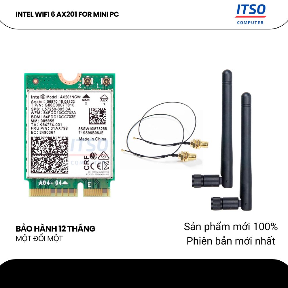 Bộ Card Wifi AX201 Mini PC Anten 2DBI