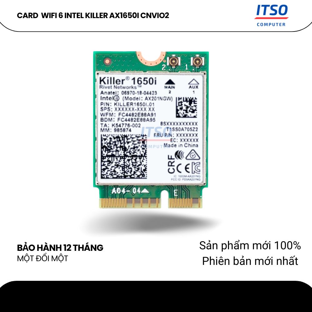 Card WIFI 6 Intel Killer AX1650i CNVio2 khe M2 NGFF cho laptop