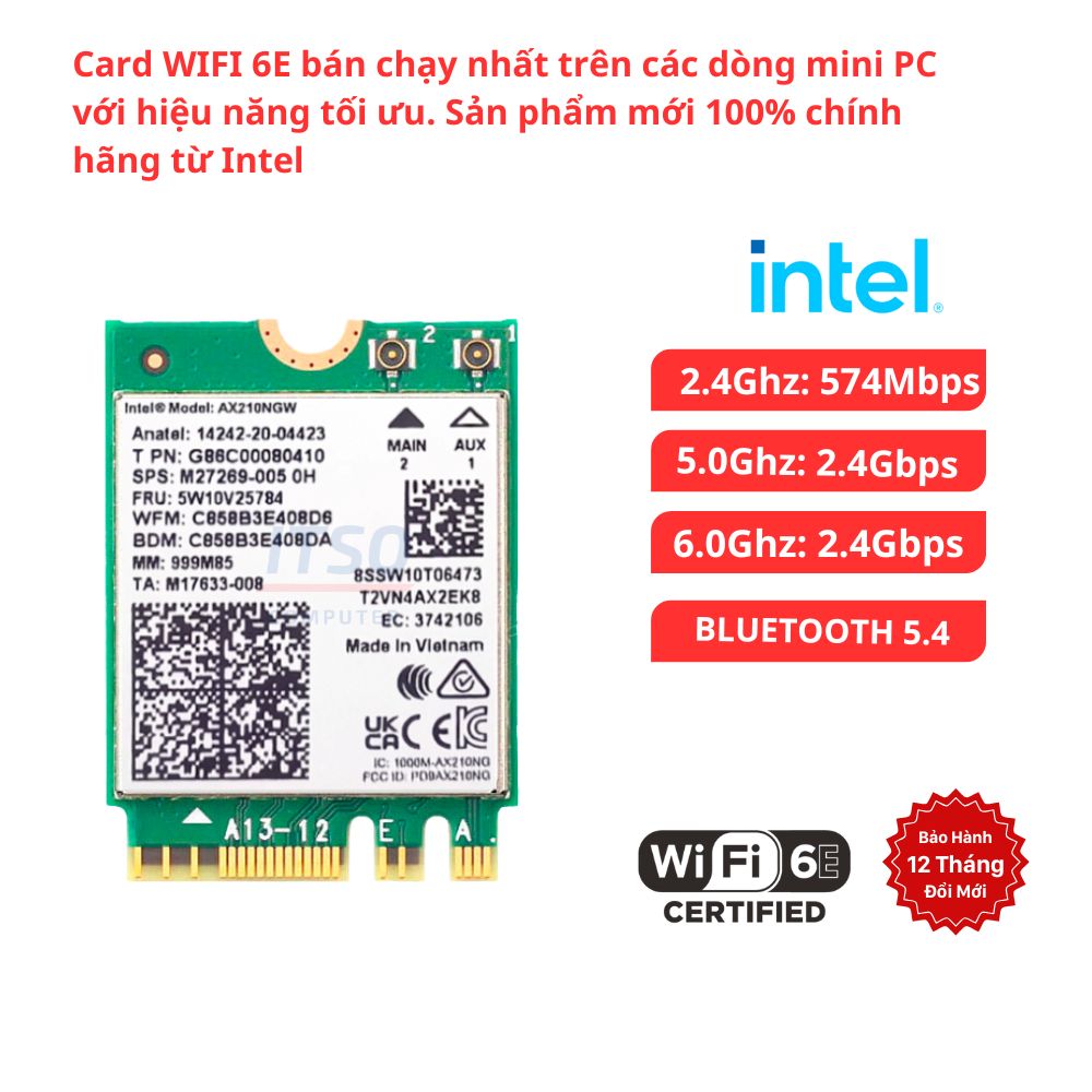 Bộ card WIFI 6E Intel AX210 M.2 dành cho PC Bộ card WIFI 6E Intel AX210 M.2 dành cho PC
