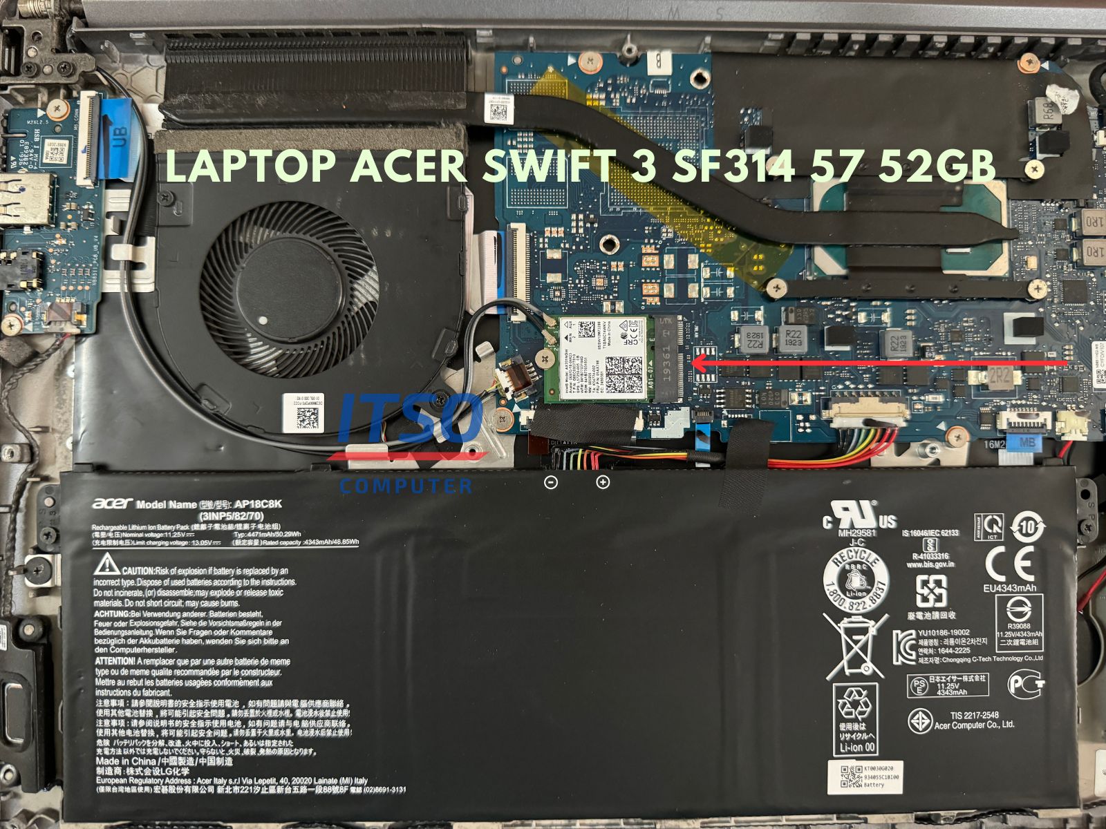 Thay card WIFI cho Laptop Acer Swift 3 SF314 57 52GB