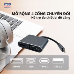 Bộ chuyển đổi USB TypeC ra HDMI+VGA+USB3.0+PD (4 in 1)