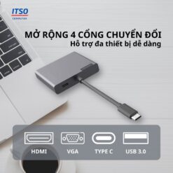 HUB CHUYỂN đổi think plus USB Type-C ra HDMI - VGA - USB 3.0 - pd (4 in 1)
