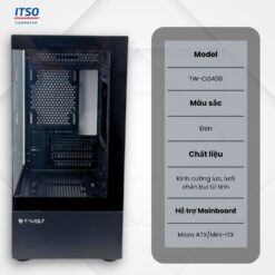 Vỏ thùng máy Case Gaming T-WOLF TW-CG400B ( Black/Tempered Glass/333x212x420mm )