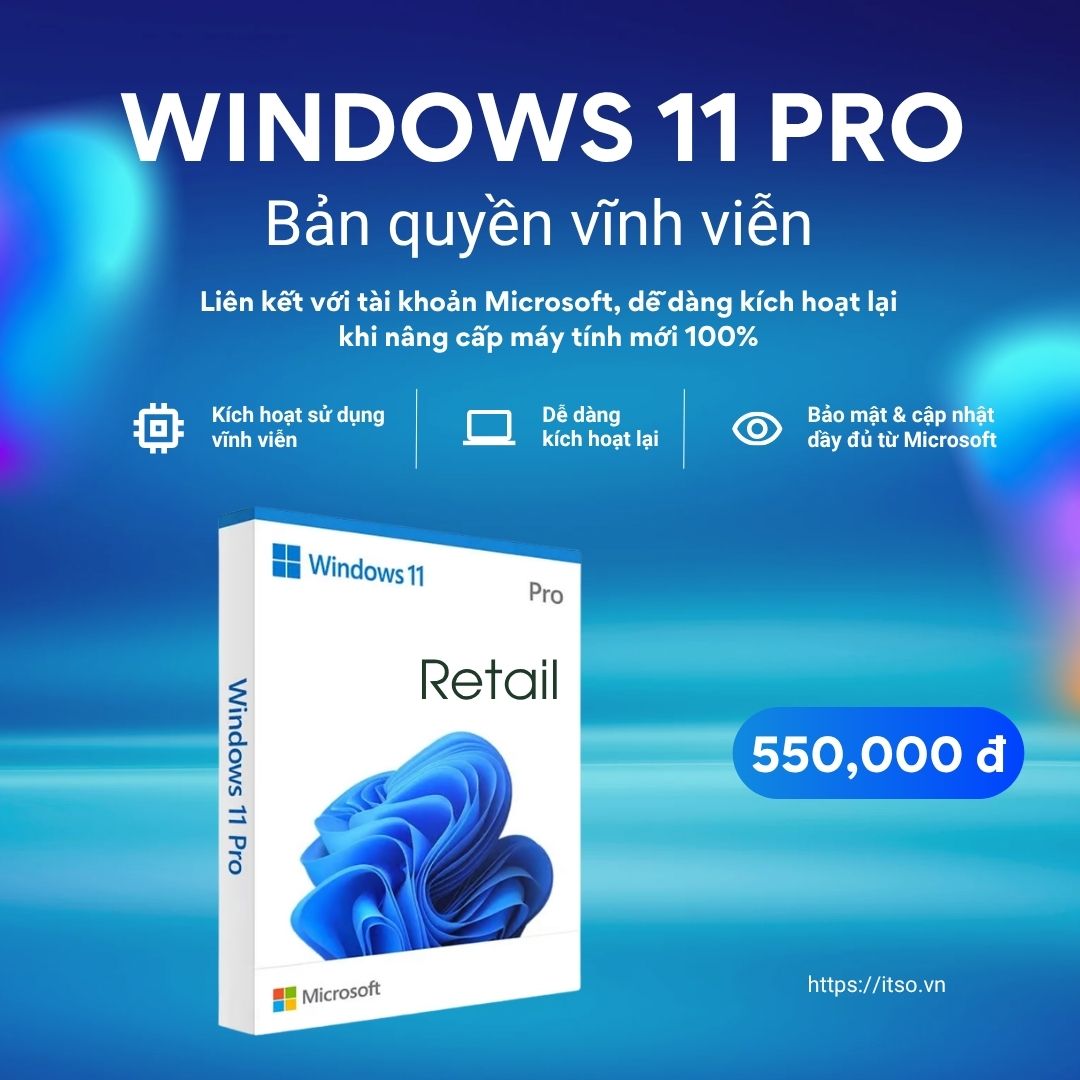 Bản quyền Windows 11 Professional (Liên kết với tài khoản Microsoft) 1 Bản quyền Windows 11 Pro Retail Key