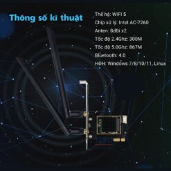 Card Wifi Intel AC-7260 Khe PCIe Có Tản Nhiệt Dùng Cho Máy Bàn