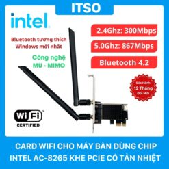 Card Wifi Intel AC-8265 Khe Pcie Có Tản Nhiệt Cho Máy Bàn