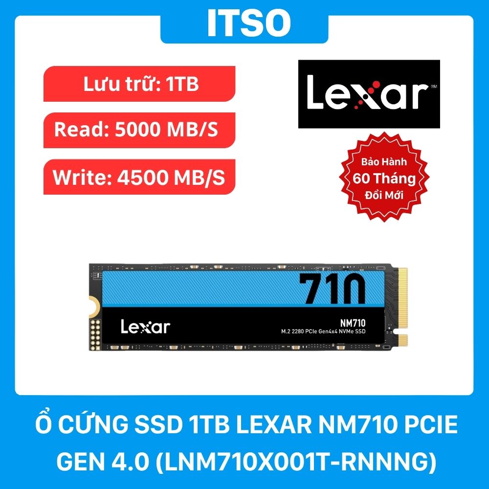 Ổ cứng SSD 1TB Lexar NM710 M.2 PCIe Gen4 x4 NVMe chính hãng (LNM710X001T-RNNNG) Ổ cứng SSD 1TB Lexar NM710 M.2 PCIe Gen4 x4 NVMe chính hãng (LNM710X001T-RNNNG)