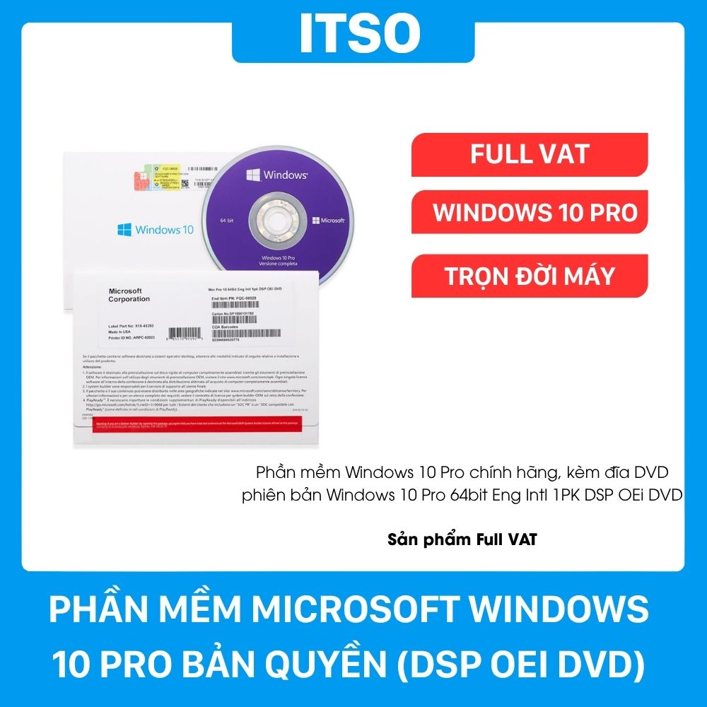 Phần mềm Windows 10 Pro (Bản DSP OEI DVD), full VAT Phần mềm Windows 10 Pro (Bản DSP OEI DVD), full VAT