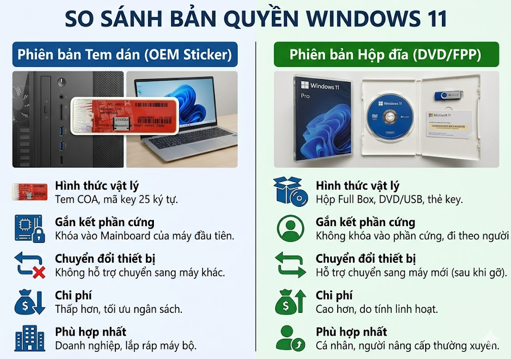Bản quyền phần mềm Windows 11 Pro (Tem dán, Sticker), full VAT