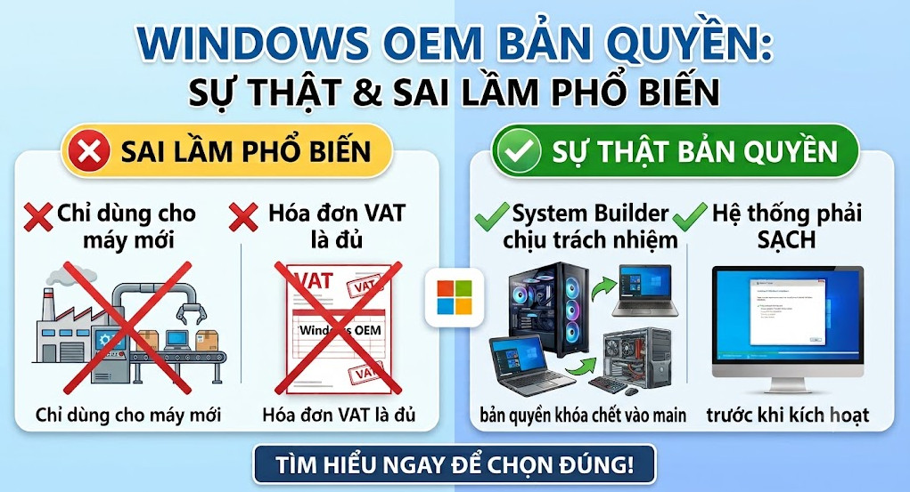 Bản quyền Windows OEM (DSP OEI) và những nhận định sai lầm bản quyền Windows OEM