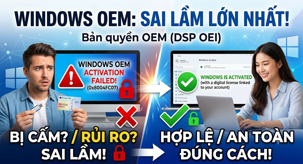 Bản quyền Windows OEM (DSP OEI) và những nhận định sai lầm bản quyền Windows OEM